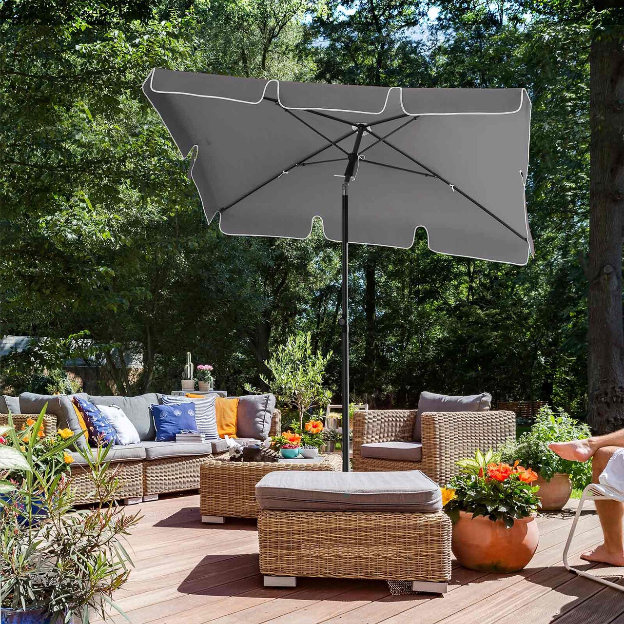 Umbrela dreptunghiulara pentru terasa, gradina, plaja Songmics, 200x125 cm, protectie solara UPF 50+, gri - imagine 7